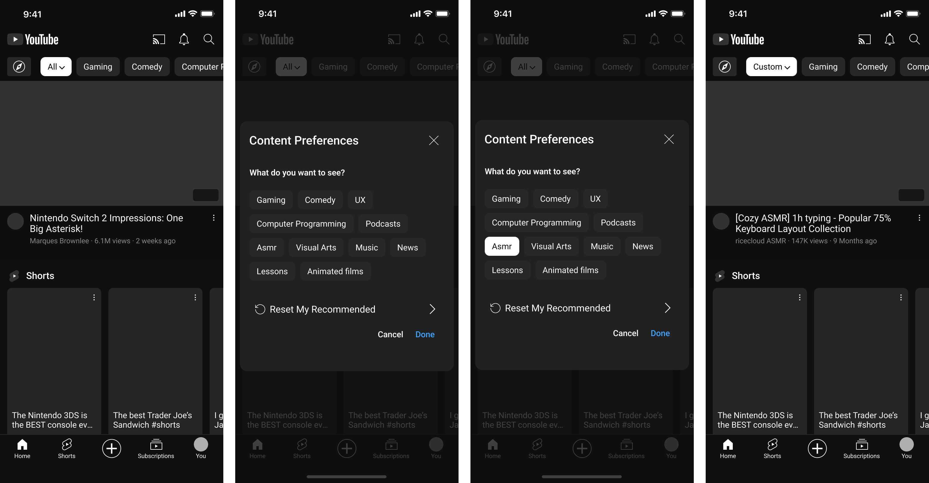 Mid-fi screens for content preferences flow