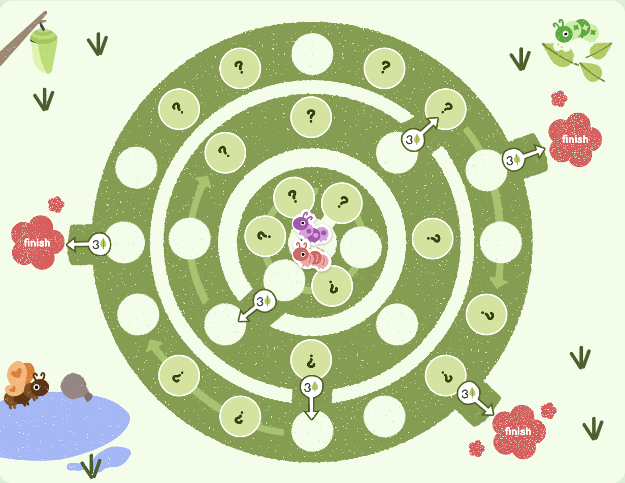 Don't Leaf It to Chance spiral game board with caterpillar pieces