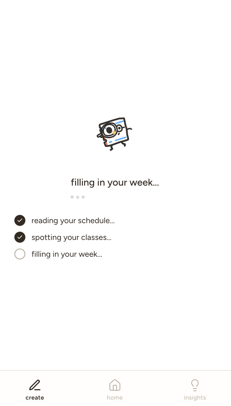 Loading screen: AI reading the schedule, spotting classes, and filling in the week