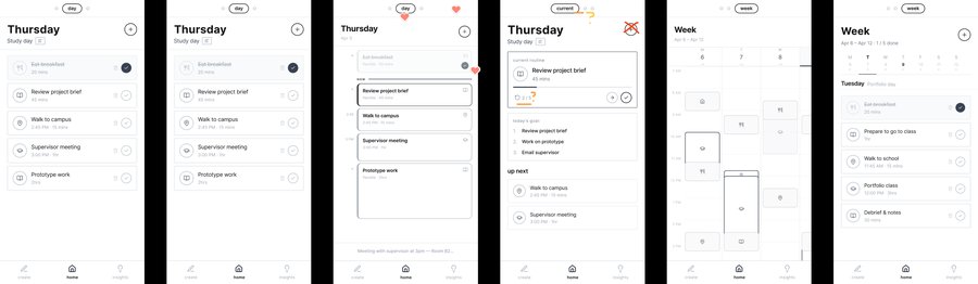 Mid-fidelity day and week screens