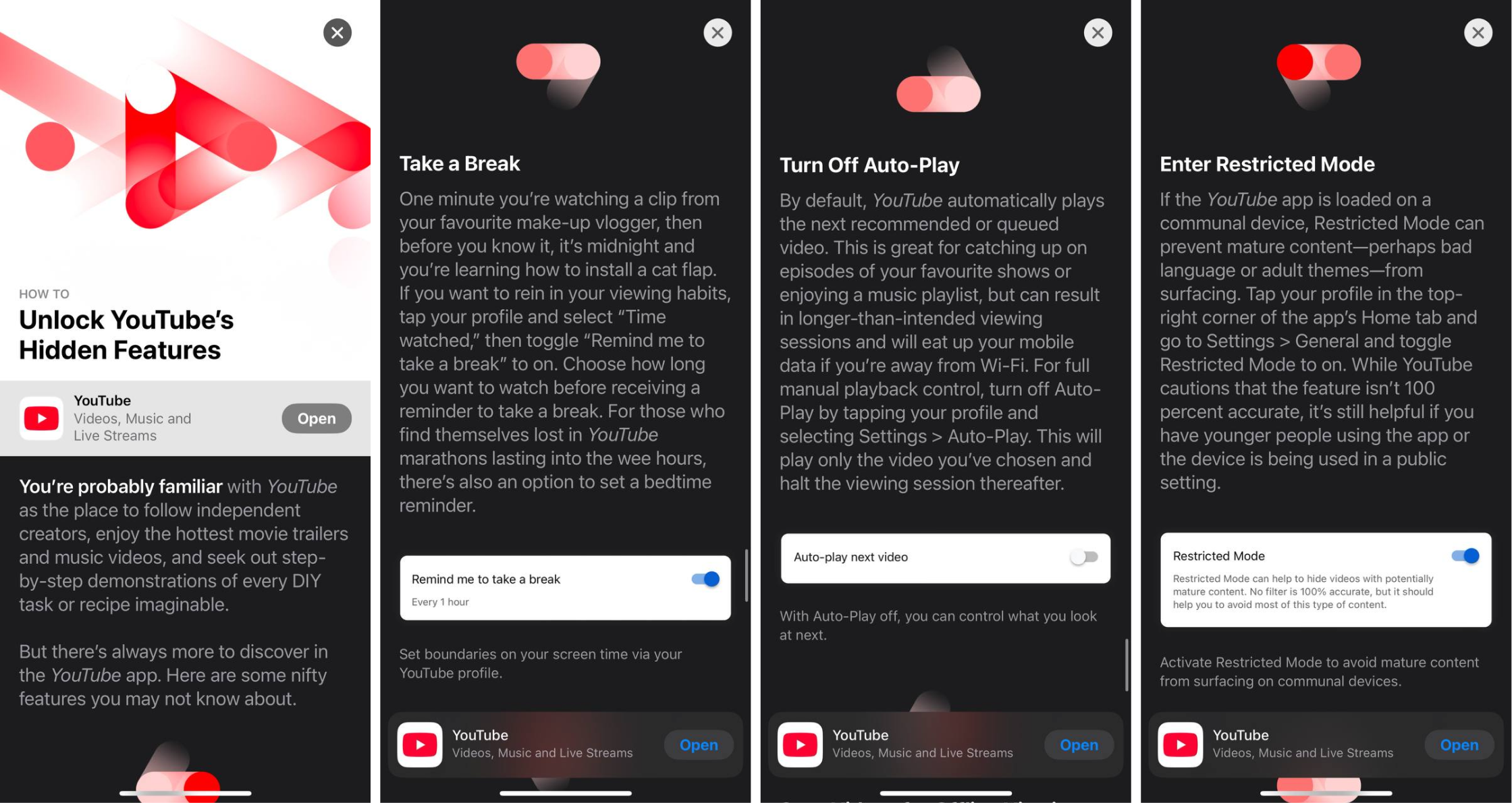 YouTube wellness features surfaced by the App Store